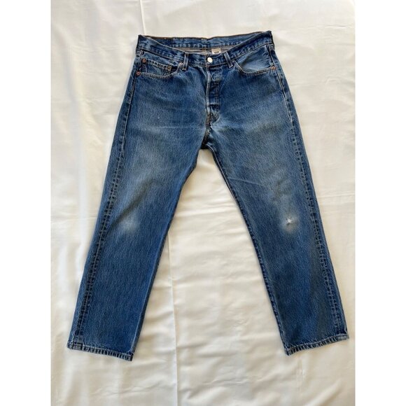 LEVI'S Jeans 501 Vintage Denim Blue Medium Wash Faded 90s Y2K Button Fly 34x30 - Picture 2 of 15